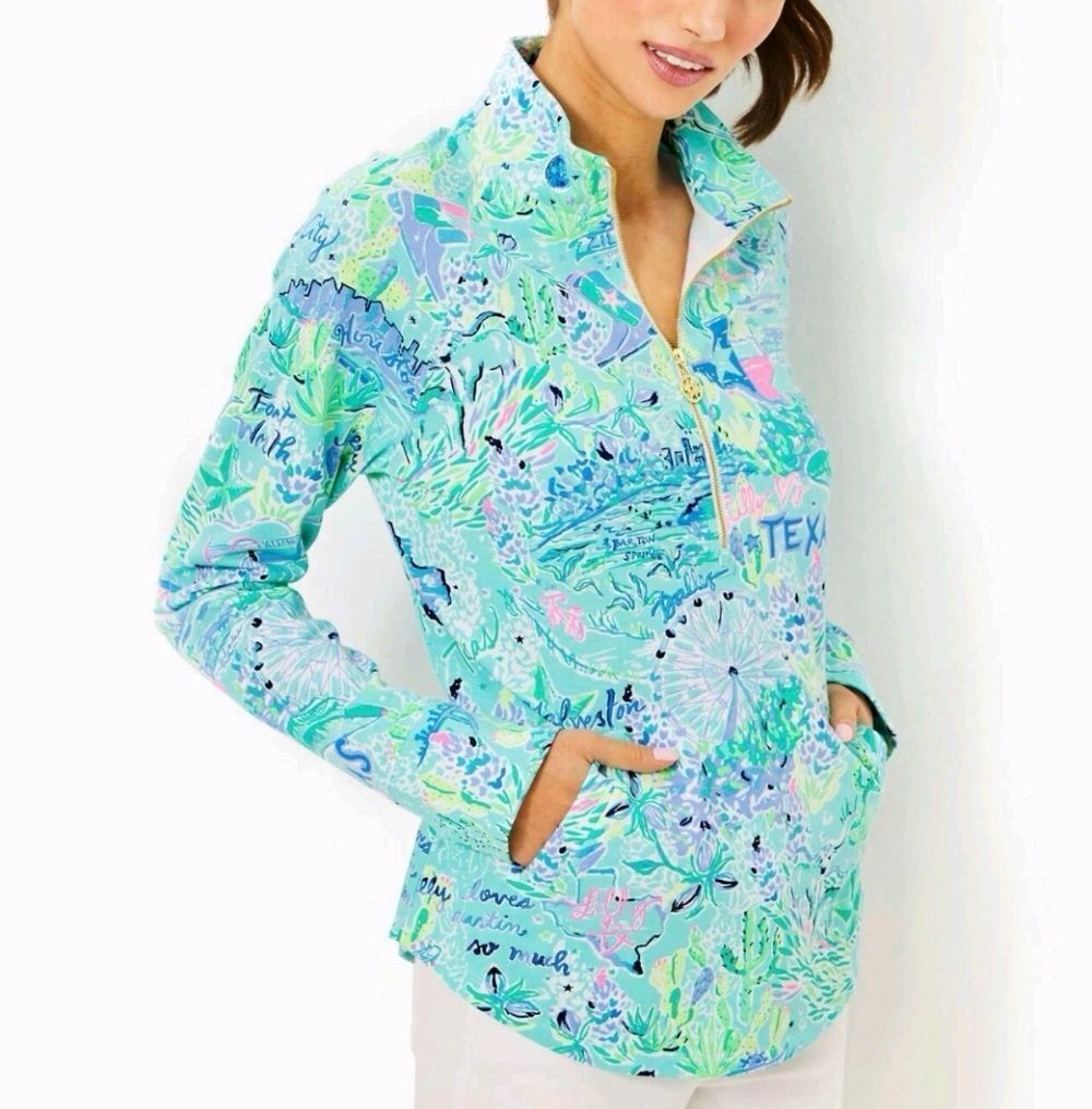 Lilly Pulitzer Womens Blue Pink Texas UPF 50+ Skipper Popover Top NWT Size XS